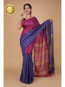 Isadora Life - Womens Stripes Tassels Multi-Color Pre-Draped Saree with Unstitched Blouse