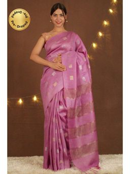 Isadora Life - Womens Woven Zari Pink Pre-Draped Saree with Unstitched Blouse