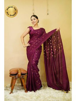 Isadora Life - Womens Woven Tassels Purple Pre-Draped Saree with Unstitched Blouse