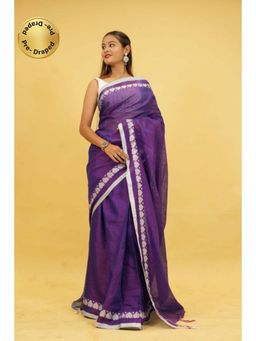 Isadora Life - Womens Solid Tassels Purple Pre-Draped Saree with Unstitched Blouse