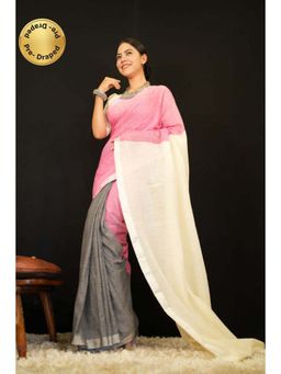 Isadora Life - Womens Colorblock Tassels Multi-Color Pre-Draped Saree with Unstitched Blouse