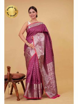 Isadora Life - Womens Checks Tassels Pink Pre-Draped Saree with Unstitched Blouse