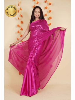 Isadora Life - Womens Sequined Pink Pre-Draped Saree with Unstitched Blouse