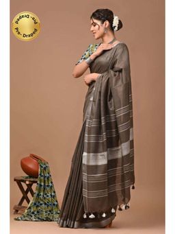 Isadora Life - Womens Woven Tassels Brown Pre-Draped Saree with Unstitched Blouse