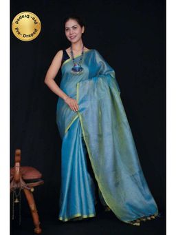 Isadora Life - Womens Solid Zari Blue Pre-Draped Saree with Unstitched Blouse