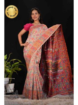 Isadora Life - Womens Floral Printed Multi-Color Pre-Draped Saree with Unstitched Blouse