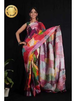 Isadora Life - Womens Abstract Tassels Multi-Color Pre-Draped Saree with Unstitched Blouse