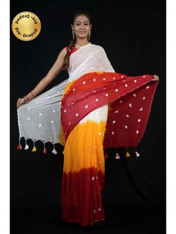 Isadora Life - Womens Ombre Printed Multi-Color Pre-Draped Saree with Unstitched Blouse