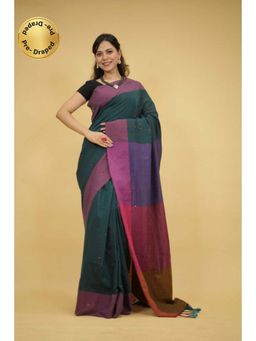 Isadora Life - Womens Woven Sequined Multi-Color Pre-Draped Saree with Unstitched Blouse