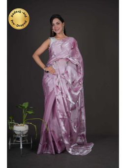 Isadora Life - Womens Floral Printed Lavender Pre-Draped Saree with Unstitched Blouse