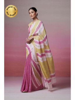 Isadora Life - Womens Stripes Woven Multi-Color Pre-Draped Saree with Unstitched Blouse