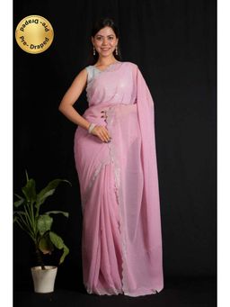 Isadora Life - Womens Beads Sequined Pink Pre-Draped Saree with Unstitched Blouse