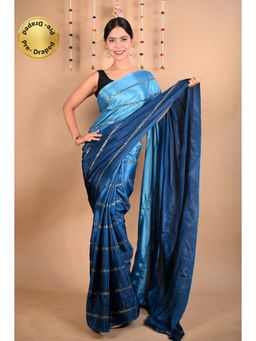 Isadora Life - Womens Ombre Sequined Blue Pre-Draped Saree with Unstitched Blouse