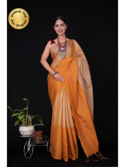 Isadora Life - Womens Solid Tassels Beige Pre-Draped Saree with Unstitched Blouse