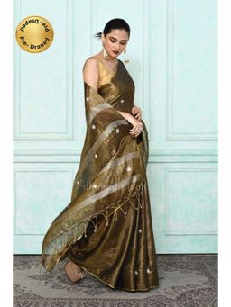 Isadora Life - Womens Woven Tassels Gold Pre-Draped Saree with Unstitched Blouse