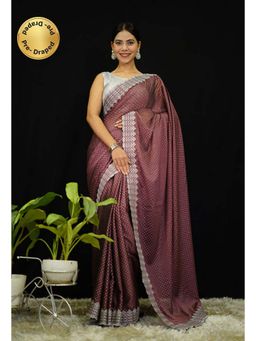 Isadora Life - Womens Beads Sequined Brown Pre-Draped Saree with Unstitched Blouse