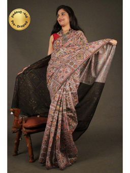 Isadora Life - Womens Printed Multi-Color Pre-Draped Saree with Unstitched Blouse