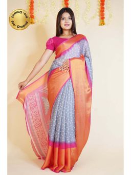 Isadora Life - Womens Bandhani Printed Multi-Color Pre-Draped Saree with Unstitched Blouse