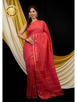 Isadora Life - Red Checks Pre-draped Saree With Unstitched Blouse