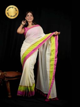 Isadora Life - Multi-Color Stripes Pre-draped Saree With Unstitched Blouse