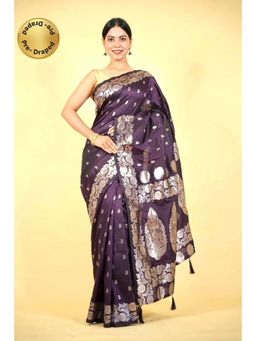 Isadora Life - Purple Floral Pre-Draped Saree with Unstitched Blouse