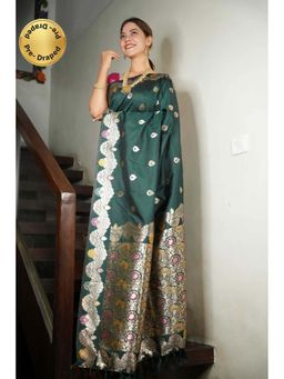Isadora Life - Green Woven Pre-Draped Saree with Unstitched Blouse