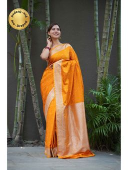 Isadora Life - Yellow Woven Pre-Draped Saree with Unstitched Blouse