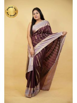 Isadora Life - Brown Woven Pre-Draped Saree with Unstitched Blouse