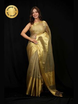 Isadora Life - Gold Woven Pre-Draped Saree with Unstitched Blouse