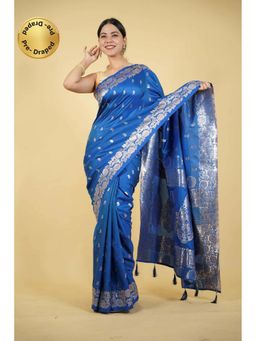 Isadora Life - Blue Woven Pre-Draped Saree with Unstitched Blouse