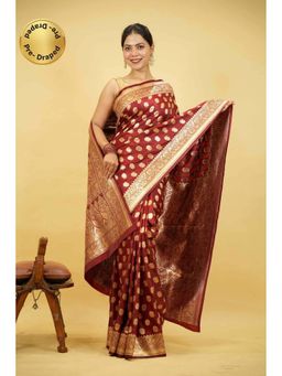 Isadora Life - Maroon Floral Pre-Draped Saree with Unstitched Blouse