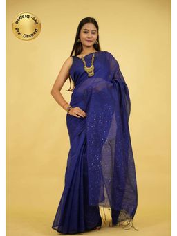 Isadora Life - Blue Embellished/Sequined Pre-Draped Saree with Unstitched Blouse