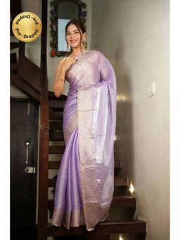 Isadora Life - Purple Embroidered Pre-Draped Saree with Unstitched Blouse