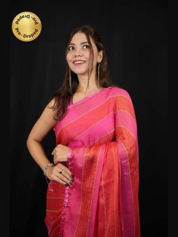 Isadora Life - Multi-Color Stripes Pre-Draped Saree with Unstitched Blouse
