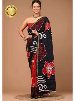 Isadora Life - Black Floral Pre-Draped Saree with Unstitched Blouse