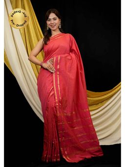 Isadora Life - Red Checks Pre-Draped Saree with Unstitched Blouse