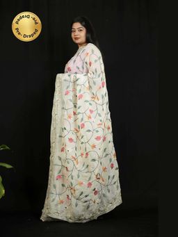 Isadora Life - Multi-Color Floral Pre-Draped Saree with Unstitched Blouse