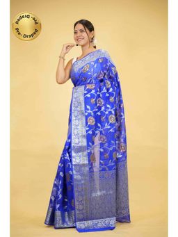 Isadora Life - Blue Floral Pre-Draped Saree with Unstitched Blouse