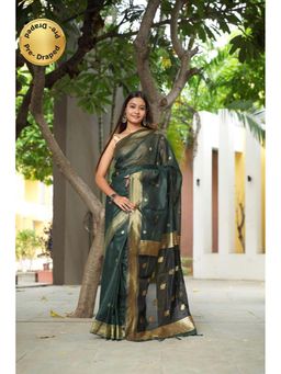 Isadora Life - Green Woven Pre-Draped Saree with Unstitched Blouse