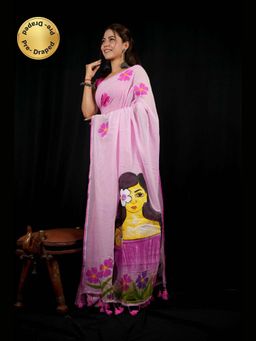 Isadora Life - Pink Floral Pre-Draped Saree with Unstitched Blouse