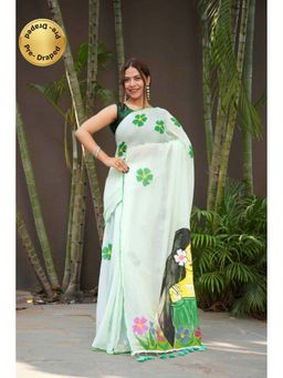 Isadora Life - Green Floral Pre-Draped Saree with Unstitched Blouse