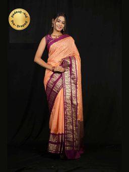 Isadora Life - Peach Floral Pre-Draped Saree with Unstitched Blouse