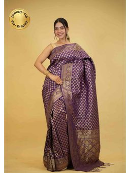 Isadora Life - Purple Woven Pre-Draped Saree with Unstitched Blouse