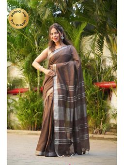 Isadora Life - Brown Solid Pre-Draped Saree with Unstitched Blouse
