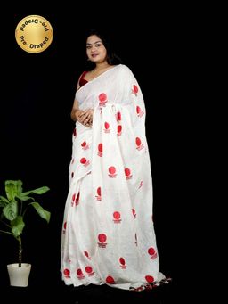 Isadora Life - White Geometric Pre-Draped Saree with Unstitched Blouse