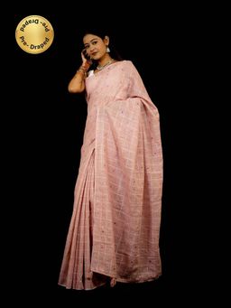 Isadora Life - Peach Embroidered Pre-Draped Saree with Unstitched Blouse