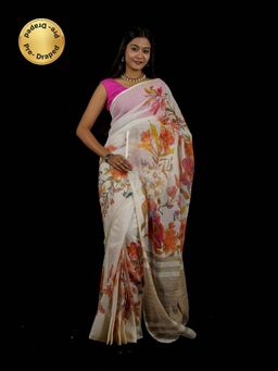 Isadora Life - Multi-Color Floral Pre-Draped Saree with Unstitched Blouse