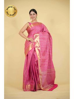 Isadora Life - Pink Floral Pre-Draped Saree with Unstitched Blouse