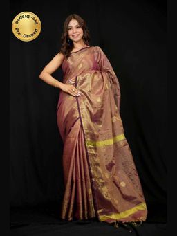 Isadora Life - Gold Woven Pre-Draped Saree with Unstitched Blouse