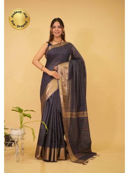 Isadora Life - Black Checks Pre-Draped Saree with Unstitched Blouse